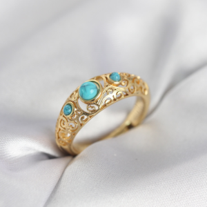 Vintage Model Mavi Taşlı Gold Renk Kadın Yüzük 5886