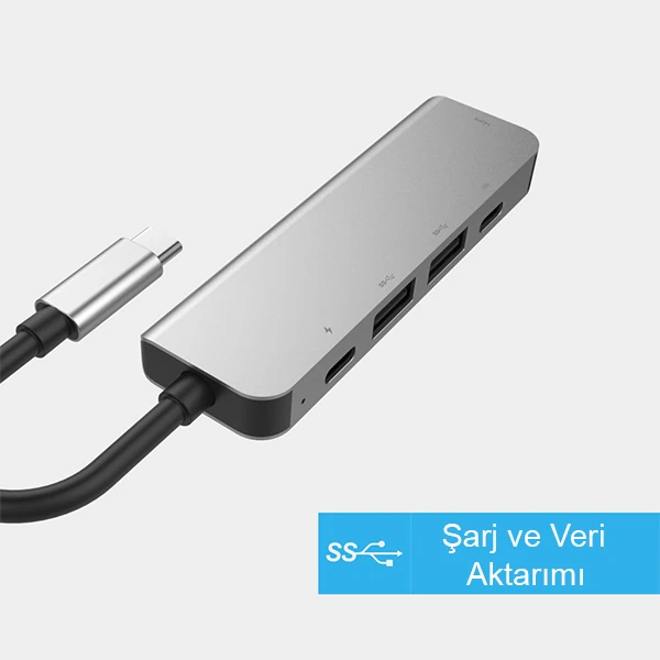 Ally Usb (Type-C to 5in1 Hdtv 2xUSB+2x PD) Hub Adaptör Çoklayıcı 4 Ally Usb (Type-C to 5in1 Hdtv 2xUSB+2x PD) Hub Adaptör Çoklayıcı - Görsel 4
