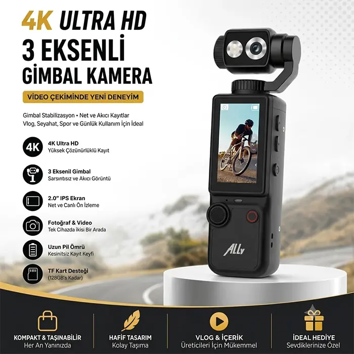 Ally Q8 PocketPro 4K Dijital Vlog Kamerası-(5775) 2 Ally Q8 PocketPro 4K Dijital Vlog Kamerası-(5775) - Görsel 2
