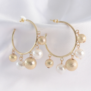 Pirinç Gold Renk Topçuk Model Halka Küpe 5886