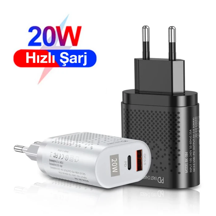 USLİON 20W USB QC3.0 Şarj PD3.0 Hızlı Şarj Aleti Şarj Başlık-(5775) 2 USLİON 20W USB QC3.0 Şarj PD3.0 Hızlı Şarj Aleti Şarj Başlık-(5775) - Görsel 2