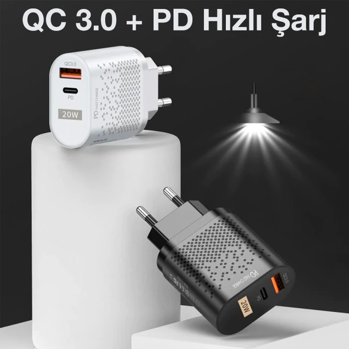 USLİON 20W USB QC3.0 Şarj PD3.0 Hızlı Şarj Aleti Şarj Başlık-(5775) 3 USLİON 20W USB QC3.0 Şarj PD3.0 Hızlı Şarj Aleti Şarj Başlık-(5775) - Görsel 3