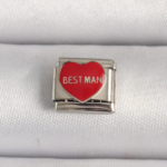 316L Çelik Gümüş Renk 'Best Man' Yazılı Kırmızı Kalp İşlemeli Nomination Charm 5886