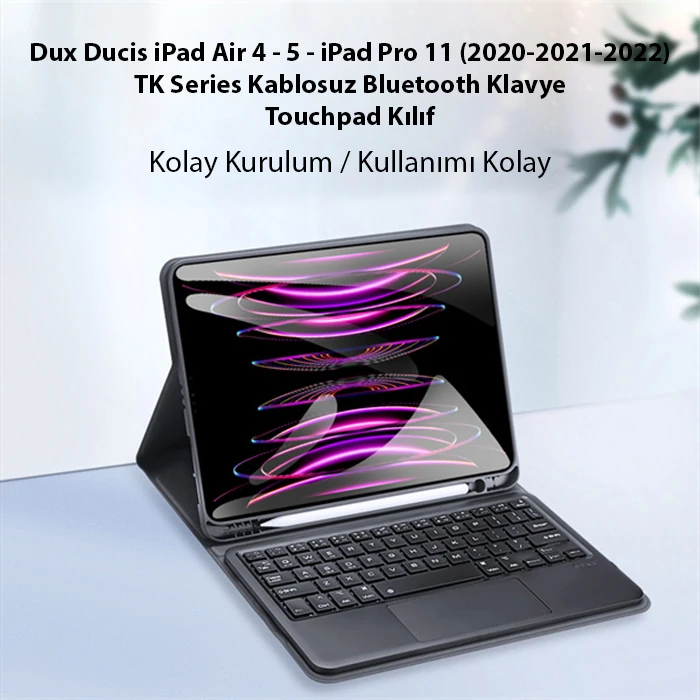 Dux Ducis iPad Air 4 / 5 / iPad Pro 11 (2020/2021/2022) TK Series Kablosuz Bluetooth Klavye Touchpad 2 Dux Ducis iPad Air 4 / 5 / iPad Pro 11 (2020/2021/2022) TK Series Kablosuz Bluetooth Klavye Touchpad - Görsel 2