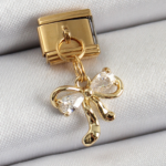 316L Çelik Sallantılı Zirkon Taşlı Fiyonk Model Gold Renk Nomination Charm 5886