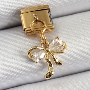 316L Çelik Sallantılı Zirkon Taşlı Fiyonk Model Gold Renk Nomination Charm 5886