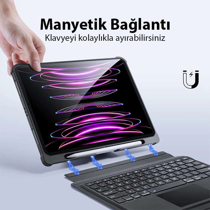 Dux Ducis iPad Pro 12.9 2022/2021/2020 SK Series Kablosuz Bluetooth Klavye Touchpad Kılıf 3 Dux Ducis iPad Pro 12.9 2022/2021/2020 SK Series Kablosuz Bluetooth Klavye Touchpad Kılıf - Görsel 3