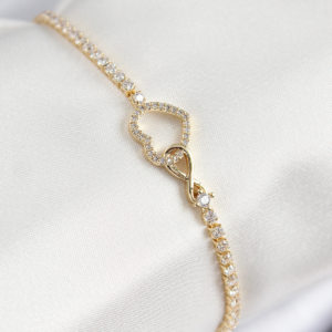 Pirinç Zirkon Taşlı Sonsuzluk Kalp Model Gold Renk Kadın Bileklik 5886