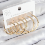 Pirinç Halka Model Gold Renk Kadın Set Küpe 5886