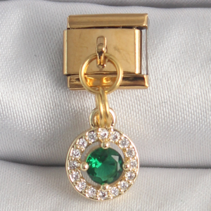 316L Çelik Gold Renk Sallantı Yeşil Zirkon Taşlı Nomination Charm 5886