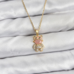 316L Çelik Zincir Gold Renk Teddy Bear Model Zirkon Taşlı Kadın Kolye 5886