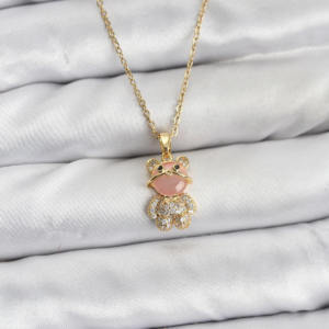 316L Çelik Zincir Gold Renk Teddy Bear Model Zirkon Taşlı Kadın Kolye 5886