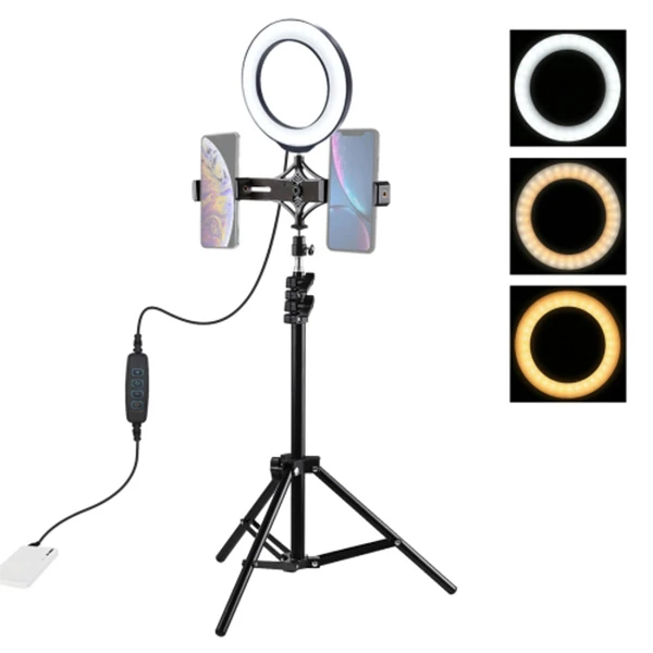 PULUZ 1.1M Çift Telefon tutucu 6.2CM Led Işık Stand YoutuberCanlı Yayın Selfie TikTok Makeup 1 PULUZ 1.1M Çift Telefon tutucu 6.2CM Led Işık Stand YoutuberCanlı Yayın Selfie TikTok Makeup