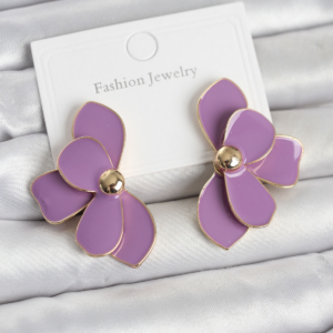 Mor Mineli Lotus Model Pirinç Kadın Küpe 5886