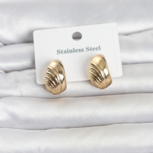 316L Çelik Gold Renk Desenli Yarım Halka Model Kadın Küpe 5886