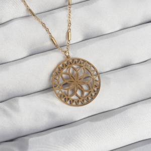 316L Çelik Zincir Gold Renk Lotus Model Kolye 5886