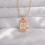 316L Çelik Gold Renk Karışık Mineli Ay Figür Tarot Kolye 5886