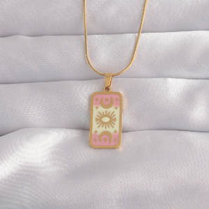 316L Çelik Gold Renk Karışık Mineli Ay Figür Tarot Kolye 5886