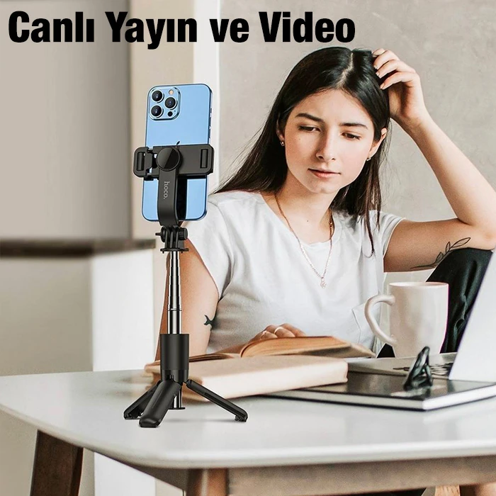 HOCO K17 Bluetooth Uzaktan Kontrol Selfie Çubuğu Tripod Mini Canlı Yayın Standı-(5775) 4 HOCO K17 Bluetooth Uzaktan Kontrol Selfie Çubuğu Tripod Mini Canlı Yayın Standı-(5775) - Görsel 4