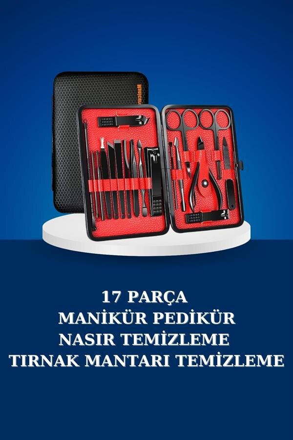 17 Parça Manikür Seti Taşınabilir Özel Çantalı El ve Ayak Bakımı Tırnak Batığı Temizleme 1 17 Parça Manikür Seti Taşınabilir Özel Çantalı El ve Ayak Bakımı Tırnak Batığı Temizleme