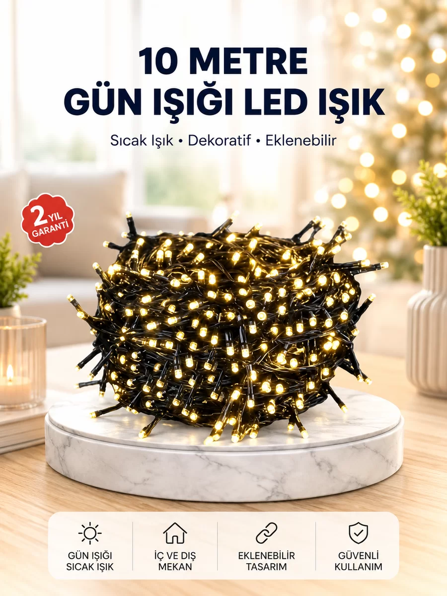 Uzun Ömürlü LED Teknolojili 10 Metre Şık Işıklı Süsleme Seti 1 Uzun Ömürlü LED Teknolojili 10 Metre Şık Işıklı Süsleme Seti