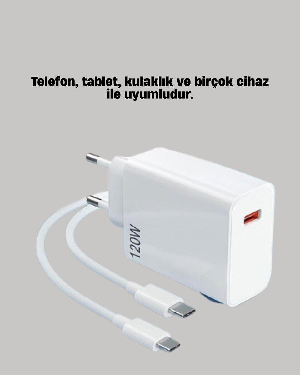 120W Mi Turbo Destekli Hızlı Şarj Cihazı Type-C Uyumlu Akım Korumalı 2 120W Mi Turbo Destekli Hızlı Şarj Cihazı Type-C Uyumlu Akım Korumalı - Görsel 2
