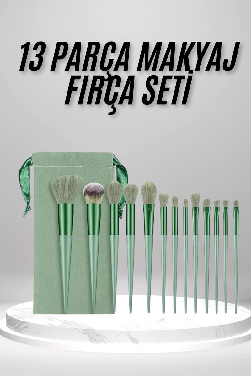 Makyaj Fırça Seti Yeşil 13 Parça Fondöten Fırçası Allık Fırçası Far Fırçası 1 Makyaj Fırça Seti Yeşil 13 Parça Fondöten Fırçası Allık Fırçası Far Fırçası