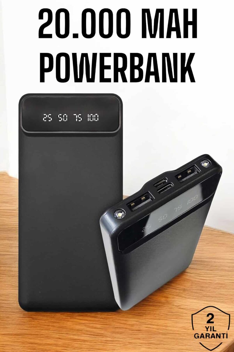 20.000 Mah Led Işıklı LCD Ekran USB Girişli Type-C Lightning Powerbank 1 20.000 Mah Led Işıklı LCD Ekran USB Girişli Type-C Lightning Powerbank