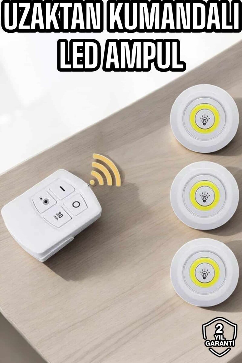 Led Lamba 3'lü Uzaktan Kumandalı Yapışkanlı Beyaz Işık 1 Led Lamba 3'lü Uzaktan Kumandalı Yapışkanlı Beyaz Işık