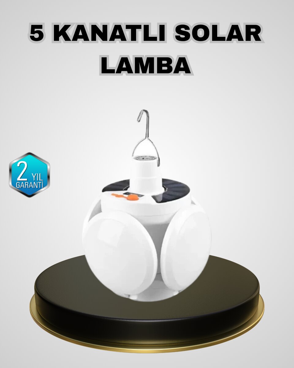 5 Kanatlı Solar Kamp Lambası – USB Şarjlı Taşınabilir IP65 Su Geçirmez Bahçe Lambası 1 5 Kanatlı Solar Kamp Lambası – USB Şarjlı Taşınabilir IP65 Su Geçirmez Bahçe Lambası