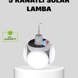 Solar Güneş Enerjili ve USB Şarjlı 5 Kanatlı LED Kamp Lambası