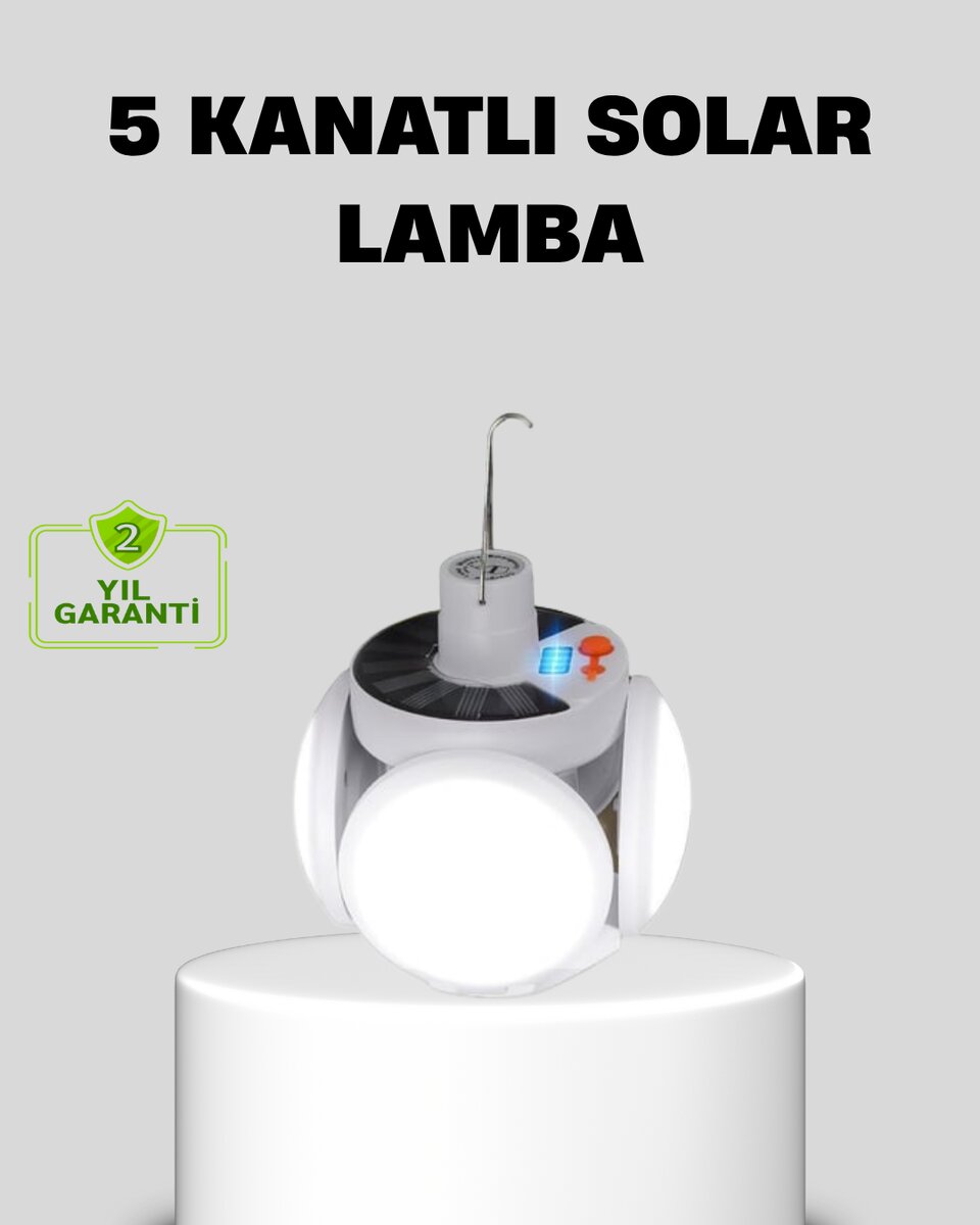 Solar Güneş Enerjili ve USB Şarjlı 5 Kanatlı LED Kamp Lambası 1 Solar Güneş Enerjili ve USB Şarjlı 5 Kanatlı LED Kamp Lambası