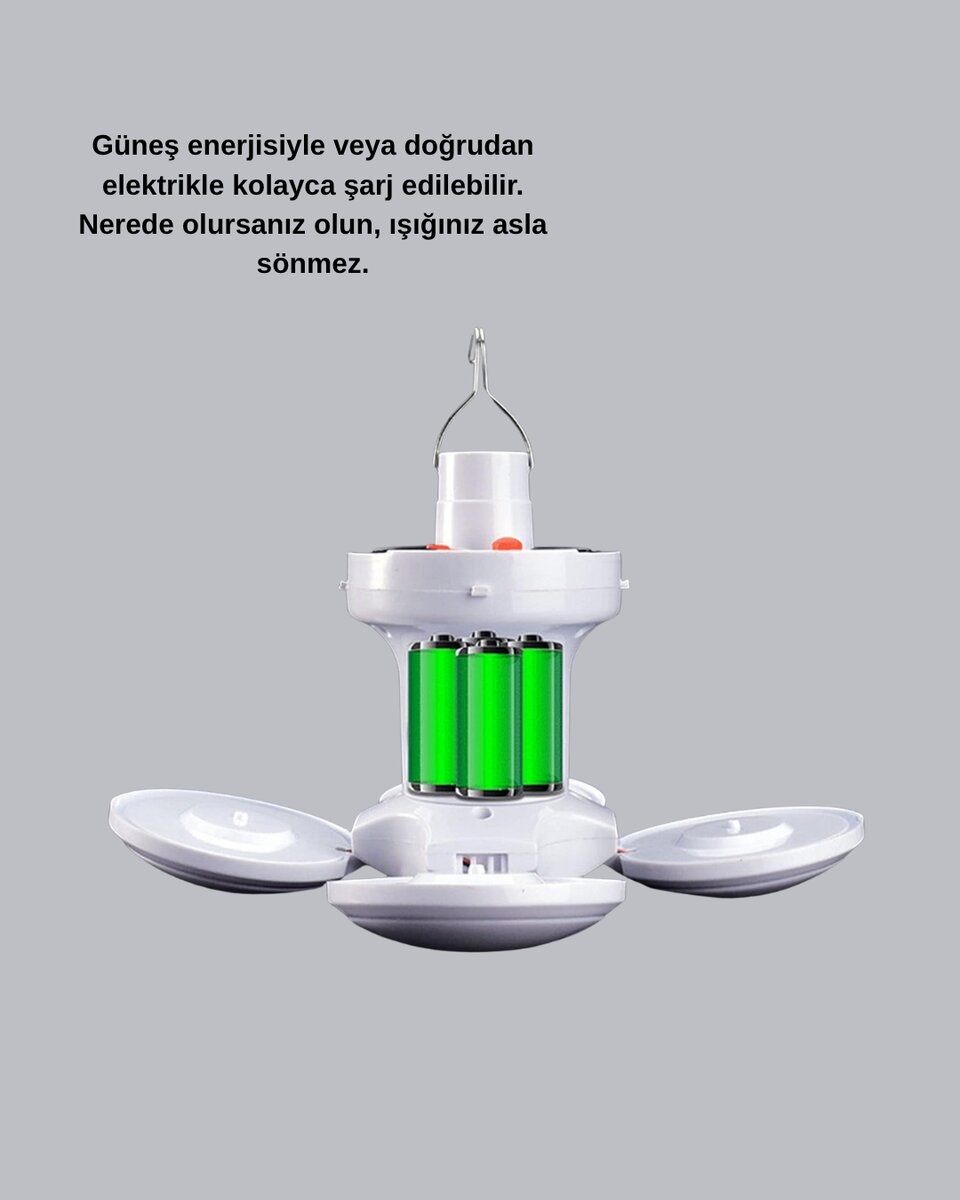 Solar Güneş Enerjili ve USB Şarjlı 5 Kanatlı LED Kamp Lambası 2 Solar Güneş Enerjili ve USB Şarjlı 5 Kanatlı LED Kamp Lambası - Görsel 2