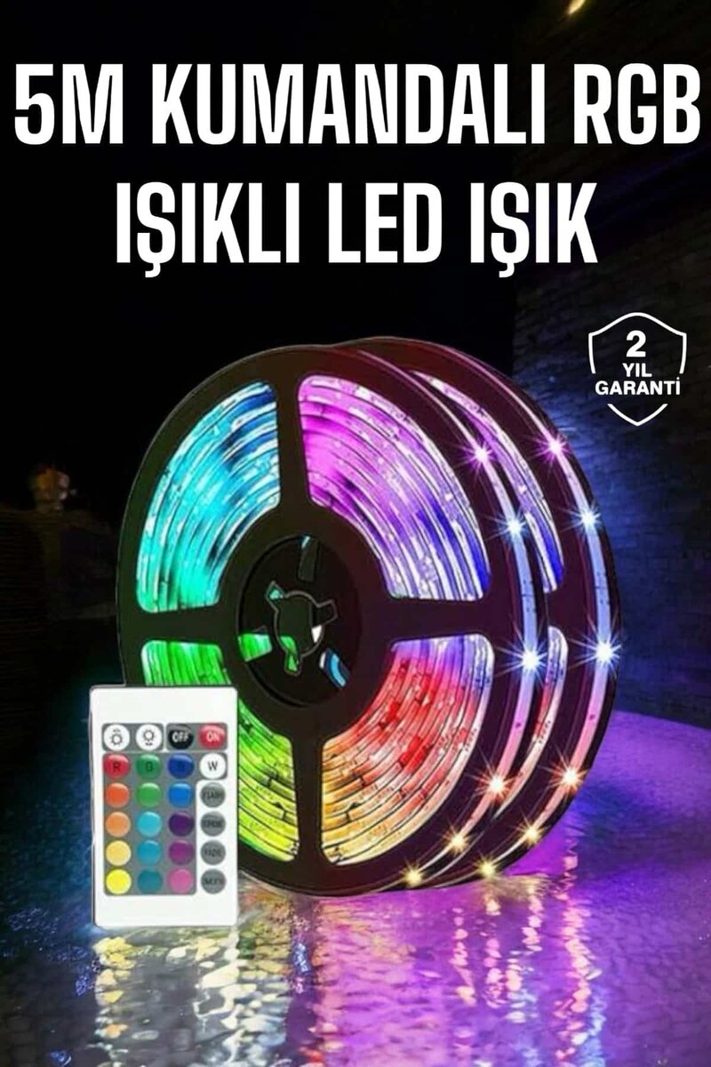 5 Metre Şerit Led RGB Işıklı Kumandalı Güç Adaptörü Her Ortama Uygun 1 5 Metre Şerit Led RGB Işıklı Kumandalı Güç Adaptörü Her Ortama Uygun