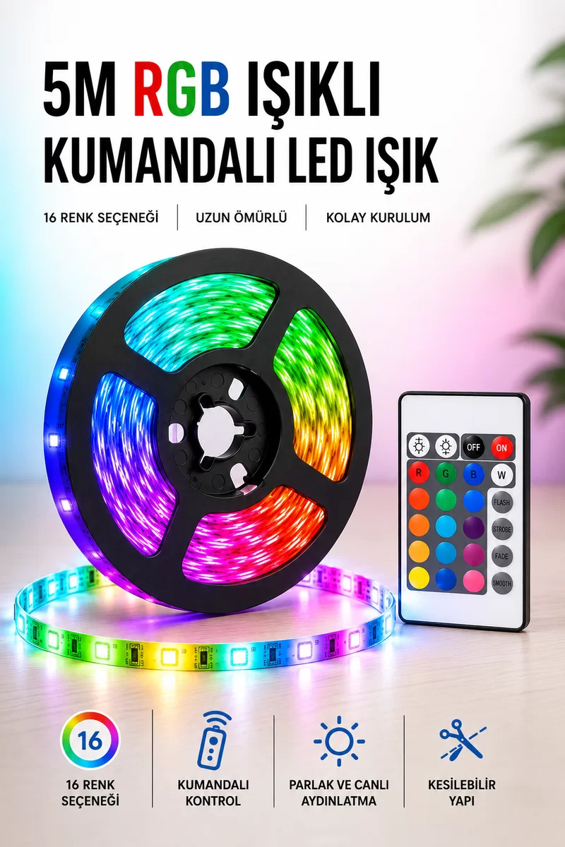 5M RGB Işıklı Her Ortama Uygun Led Işık 1 5M RGB Işıklı Her Ortama Uygun Led Işık