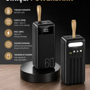 Powerbank 60.000 MAH 4 Portlu Uzun Şarj Süreli Dijital Göstergeli