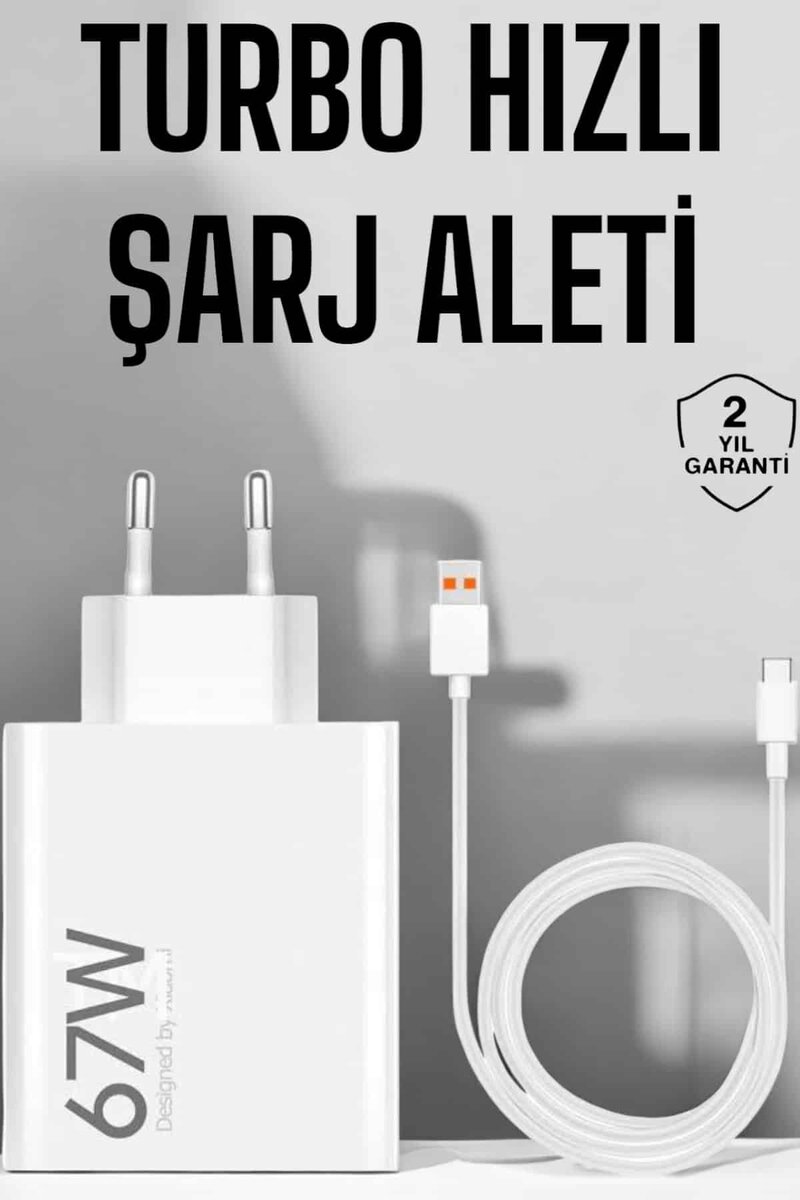 Şarj Aleti 67W Hızlı Şarj Turbo Type-C Uyumlu Şarj Adaptörü Kablosu 1 Şarj Aleti 67W Hızlı Şarj Turbo Type-C Uyumlu Şarj Adaptörü Kablosu