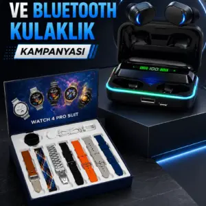 Powerbank Bluetooth Kulaklık Ve Akıllı Saat 7 Kordonlu Metal Kordon Plastik Kordon