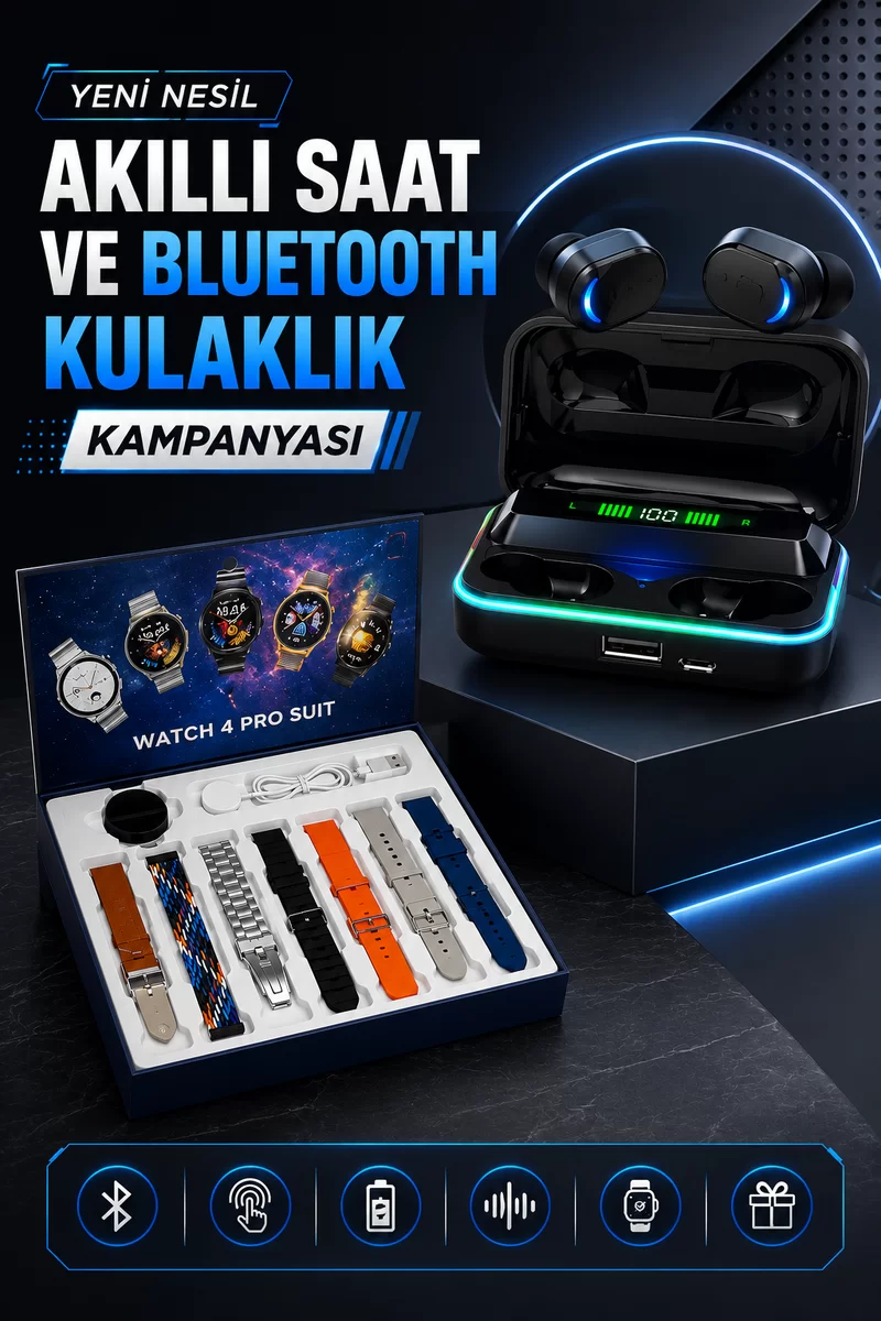 Powerbank Bluetooth Kulaklık Ve Akıllı Saat 7 Kordonlu Metal Kordon Plastik Kordon 1 Powerbank Bluetooth Kulaklık Ve Akıllı Saat 7 Kordonlu Metal Kordon Plastik Kordon