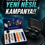 Ucuz Kaliteli Yeni Nesil 7 Kordonlu Akıllı Saat ve Kablosuz Bluetooth Kulaklık ANC Özelliği