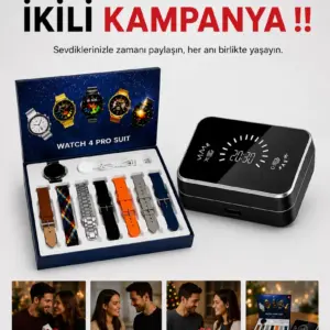 Powerbank Aynalı Bluetooth Kulaklık Ve Akıllı Saat Seti ANC Özelliği Dokunamatik