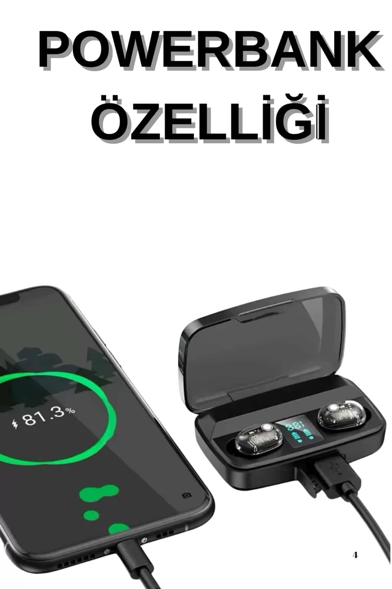 Dijital Göstergeli Bluetooth Kulaklık Kablosuz TWS Stereo Bluetooth 5.0 4 Dijital Göstergeli Bluetooth Kulaklık Kablosuz TWS Stereo Bluetooth 5.0 - Görsel 4