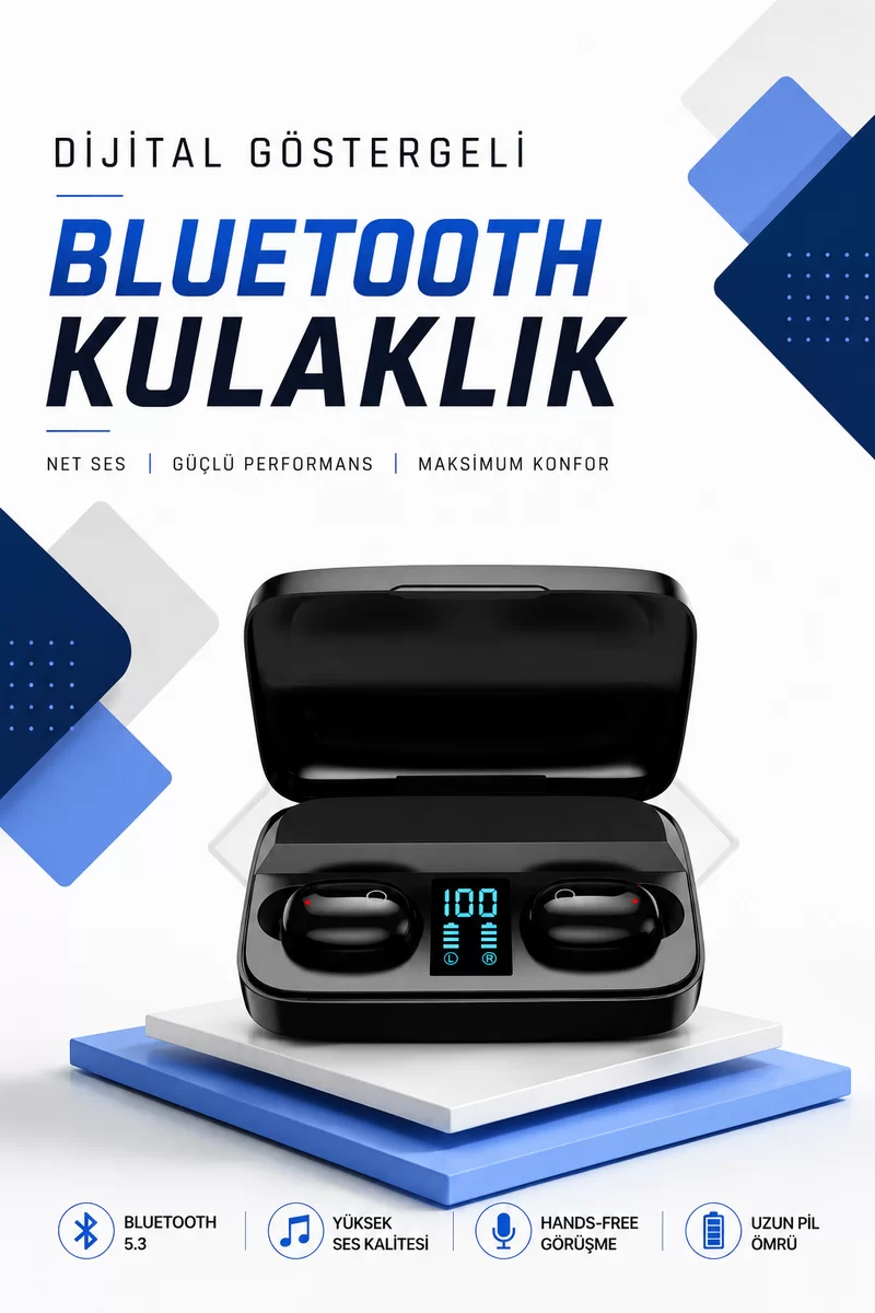 Dijital Göstergeli Bluetooth Kulaklık Kablosuz TWS Stereo Bluetooth 5.0 1 Dijital Göstergeli Bluetooth Kulaklık Kablosuz TWS Stereo Bluetooth 5.0