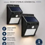 Solar Sensörlü Duvar Lambası Bahçe Lamba 20 Led Işık
