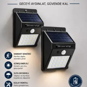 Solar Sensörlü Duvar Lambası Bahçe Lamba 20 Led Işık