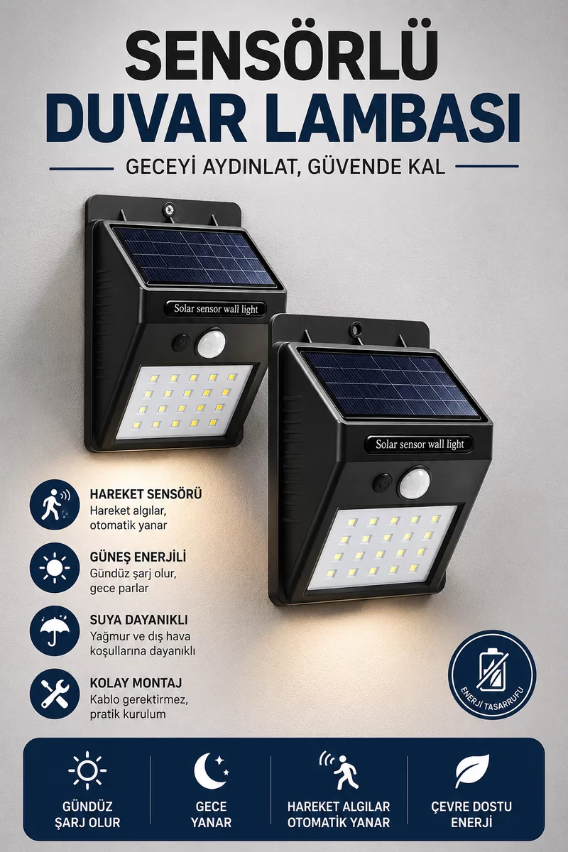 Solar Sensörlü Duvar Lambası Bahçe Lamba 20 Led Işık 1 Solar Sensörlü Duvar Lambası Bahçe Lamba 20 Led Işık