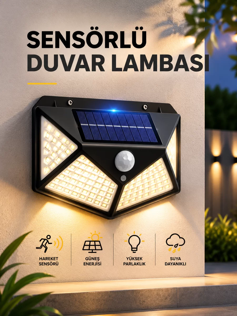 SENSÖRLÜ GÜNEŞ ENERJİLİ DUVAR LAMBASI 1 SENSÖRLÜ GÜNEŞ ENERJİLİ DUVAR LAMBASI