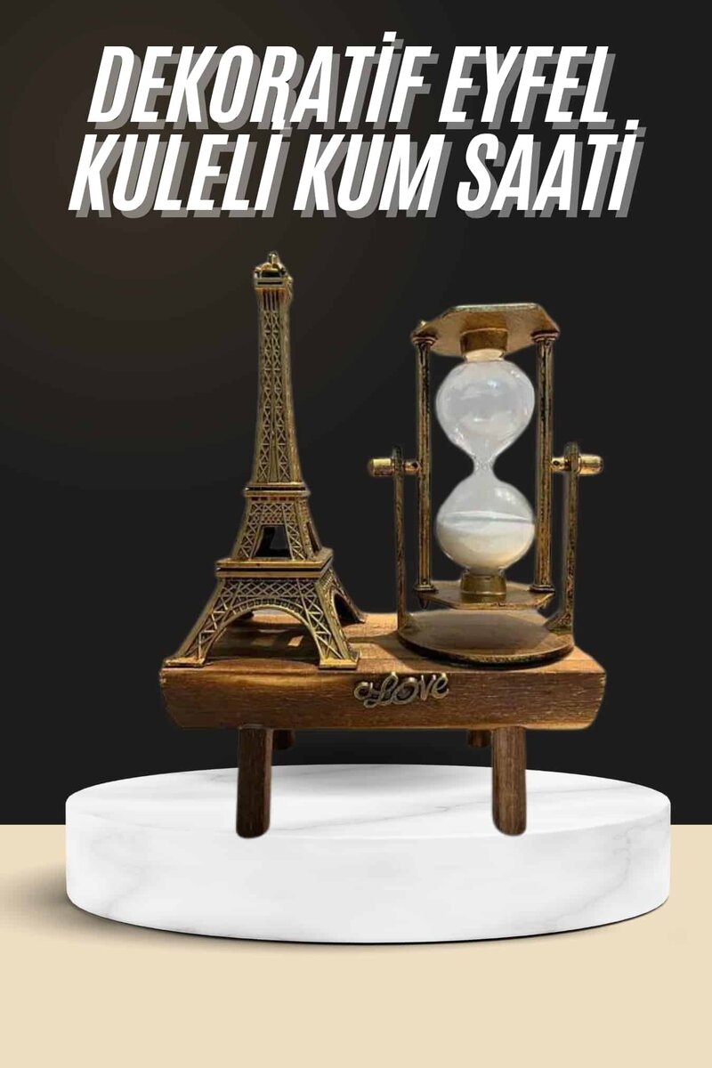 Retro Eyfel Kulesi Ve Kum Saati Dekoratif Ahşap Görünümlü Masa Biblosu 1 Retro Eyfel Kulesi Ve Kum Saati Dekoratif Ahşap Görünümlü Masa Biblosu