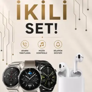 Akıllı Saat ve Kulaklık Seti Dokunmatik Ekran 5.0 Bluetooth Bağlantılı Sesli Görüşme