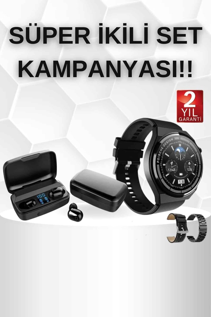 Kablosuz Bluetooth Kulaklık ve Kordon Hediyeli Akıllı Saat Nabız Ölçer Uzun Pil Ömrü 1 Kablosuz Bluetooth Kulaklık ve Kordon Hediyeli Akıllı Saat Nabız Ölçer Uzun Pil Ömrü